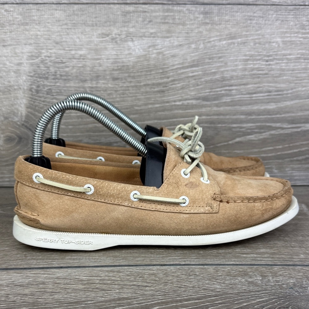 Sperry Top Sider Authentic Original Women’s Sz 8.5 Tan Leather 2-Eye Moccasins